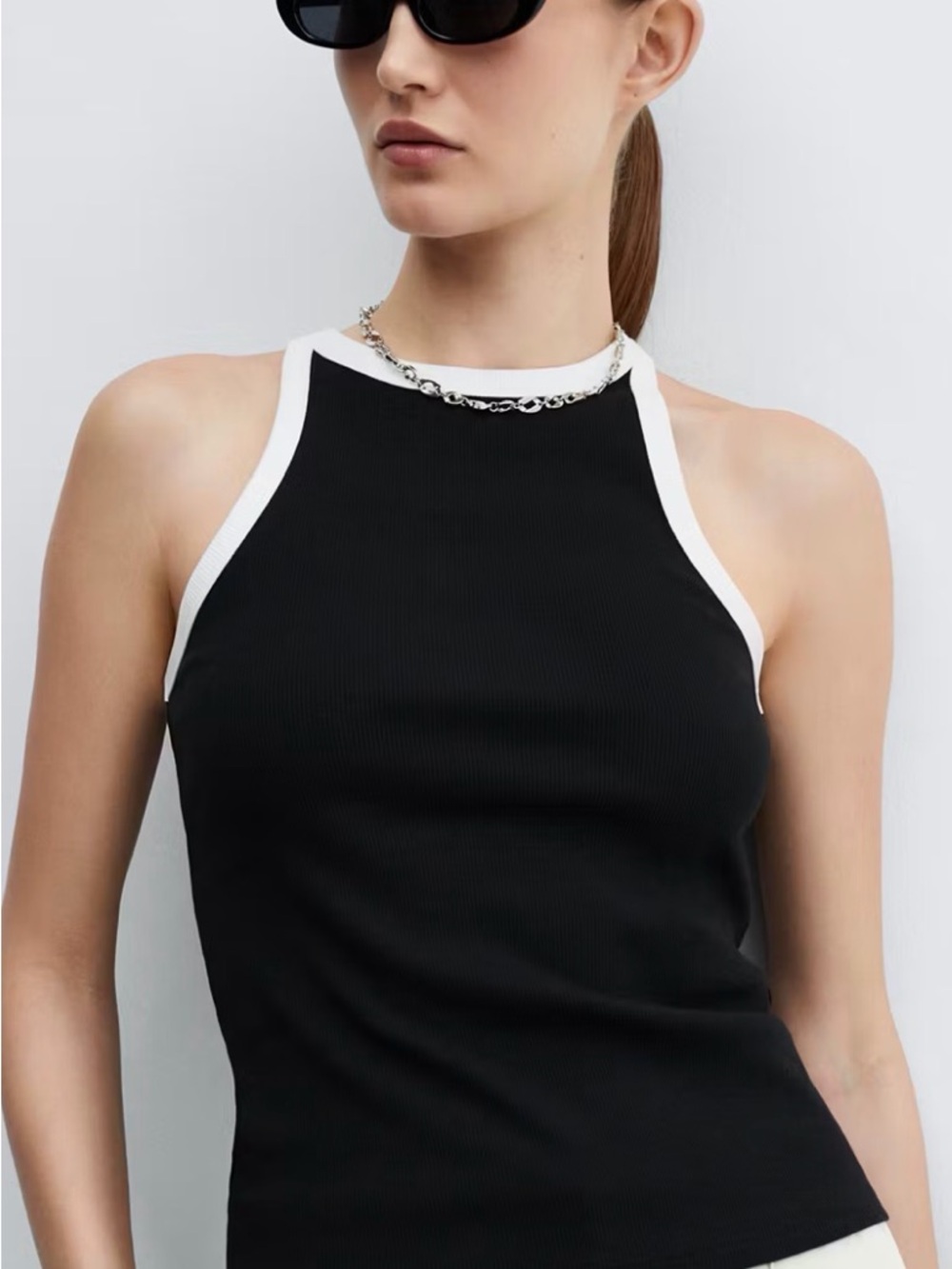 MANGO Contrast Trim Top